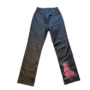 Vintage leather pants with rose print with nylon lining